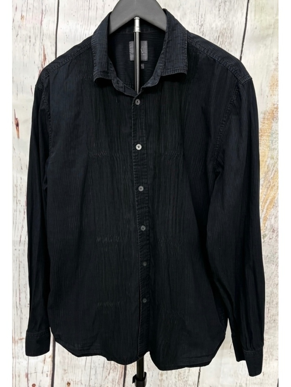 Armani Exchange Men’s Faded Black Crinkle Textured Button Down Shirt Size L